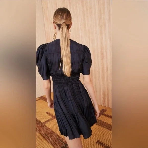 ULLA JOHNSON Azaria Pleated Mini Dress Sz 10 - Picture 3 of 6